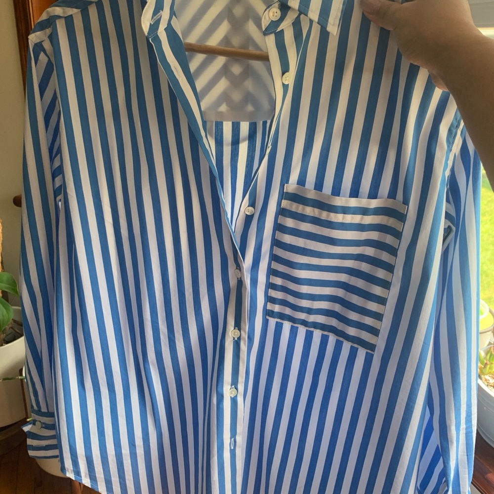 AYR Blue and White Striped Deep End Button Down Shirt